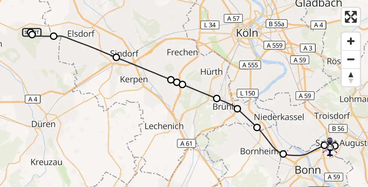 Flugroute Polizeihubschrauber Titz - Sankt Augustin, 06 Juli 2026, 13:16