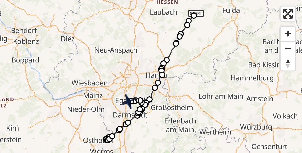 Flugroute Polizeiflugzeug Herbstein - Flughafen Frankfurt-Egelsbach, 06 Juli 2026, 13:18