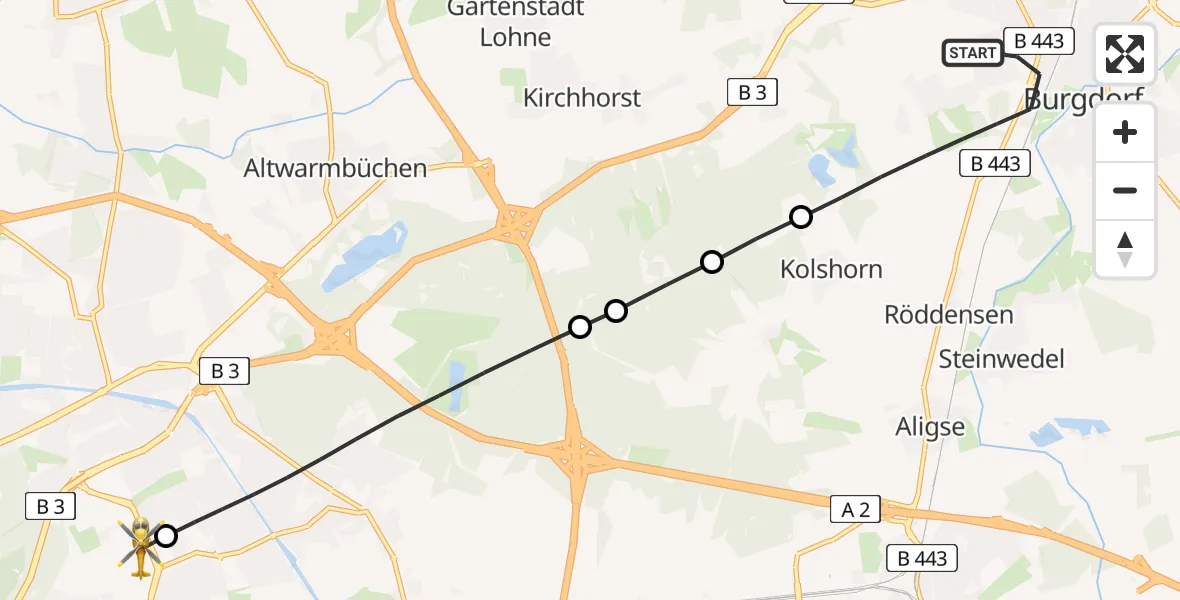 Flugroute Rettungshubschrauber Burgdorf - Hannover Luftrettung Hubschrauberlandeplatz (Christoph 4), 06 Juli 2026, 13:19