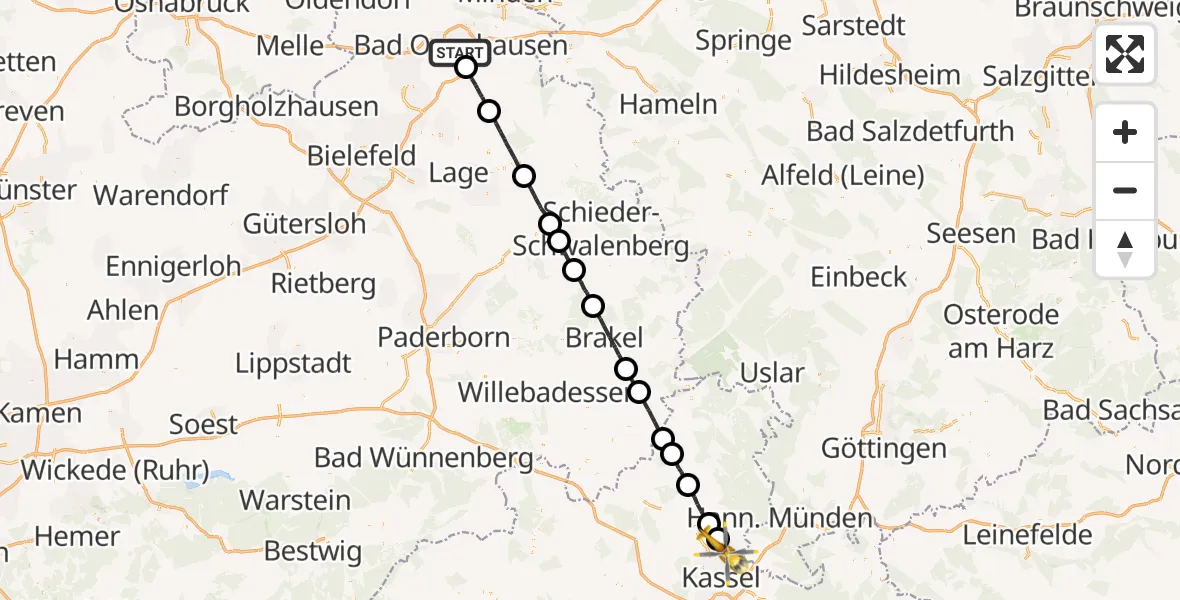 Flugroute Rettungshubschrauber Bad Oeynhausen - Fuldatal Bundespolizei Hubschrauberlandeplatz, 06 Juli 2026, 13:22