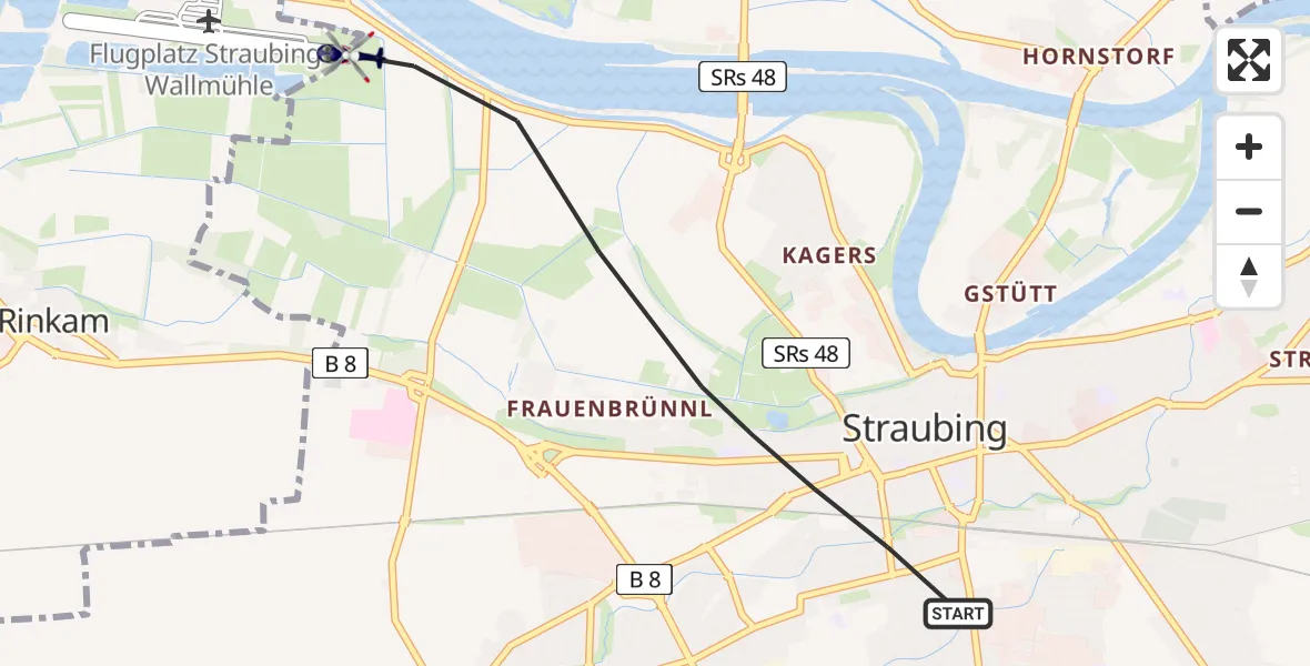 Flugroute Polizeihubschrauber Straubing - Straubing, 06 Juli 2026, 13:23
