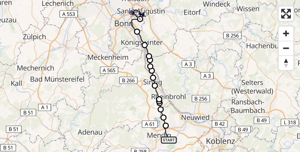 Flugroute Polizeihubschrauber Kruft - Sankt Augustin, 06 Juli 2026, 13:25