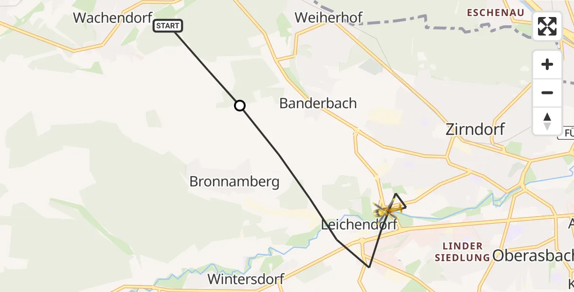Flugroute Ambulanzhubschrauber Cadolzburg - Zirndorf, 06 Juli 2026, 13:28