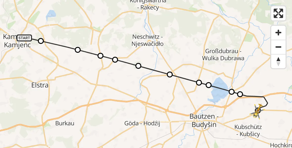 Flugroute Rettungshubschrauber Kamenz - Bautzen Flugplatz, 06 Juli 2026, 13:47