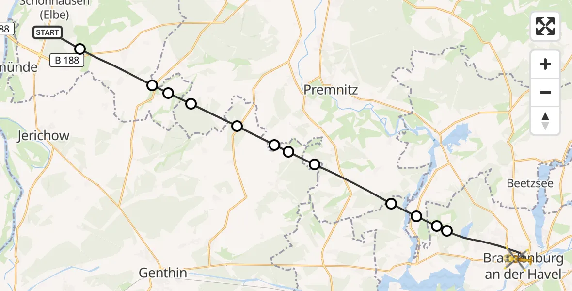 Flugroute Rettungshubschrauber Schönhausen (Elbe) - Brandenburg an der Havel, 06 Juli 2026, 13:57