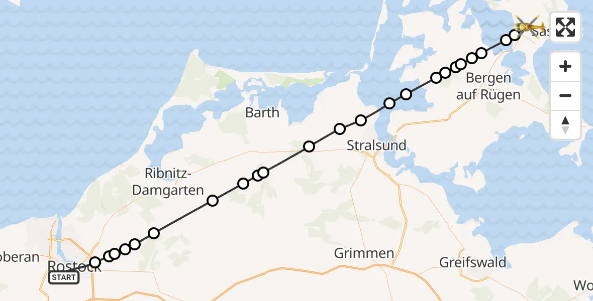 Flugroute Rettungshubschrauber Rostock - Sagard, 06 Juli 2026, 14:11