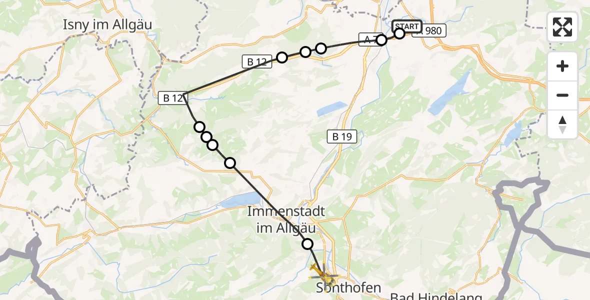 Flugroute Rettungshubschrauber Kempten-Durach Flugplatz - Blaichach, 06 Juli 2026, 14:14