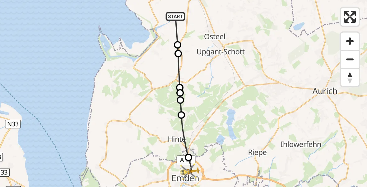 Flugroute Rettungshubschrauber Norden - Emden, 06 Juli 2026, 14:46