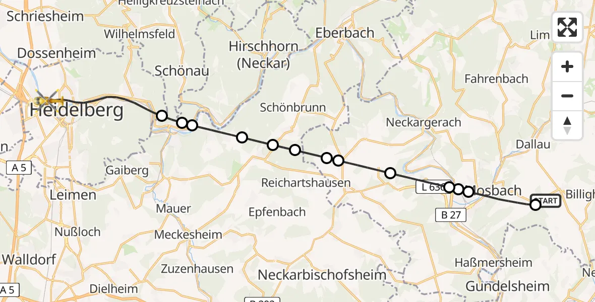 Flugroute Rettungshubschrauber Billigheim - Heidelberg, 06 Juli 2026, 14:51