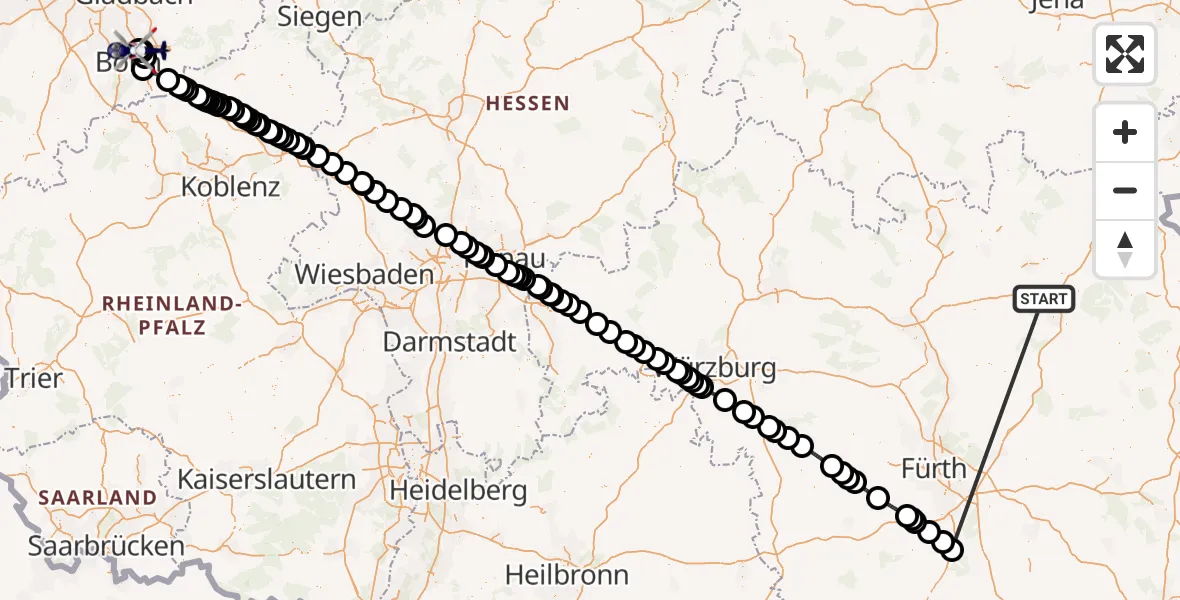 Flugroute Polizeihubschrauber Neudrossenfeld - Sankt Augustin, 06 Juli 2026, 14:55