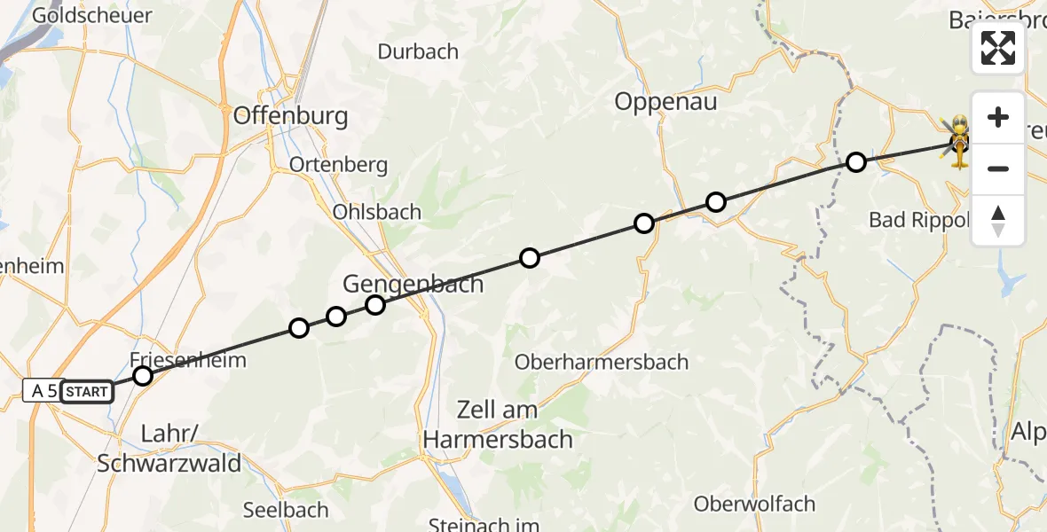 Flugroute Rettungshubschrauber Lahr Flughafen - Freudenstadt, 06 Juli 2026, 14:58