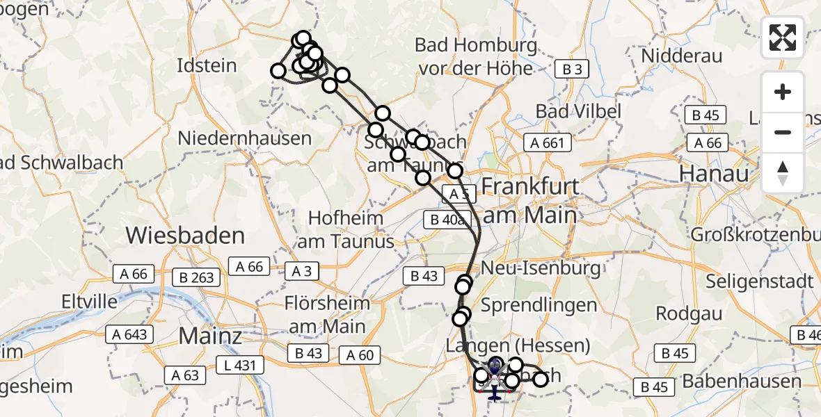 Flugroute Polizeihubschrauber Flughafen Frankfurt-Egelsbach - Flughafen Frankfurt-Egelsbach, 06 Juli 2026, 15:08