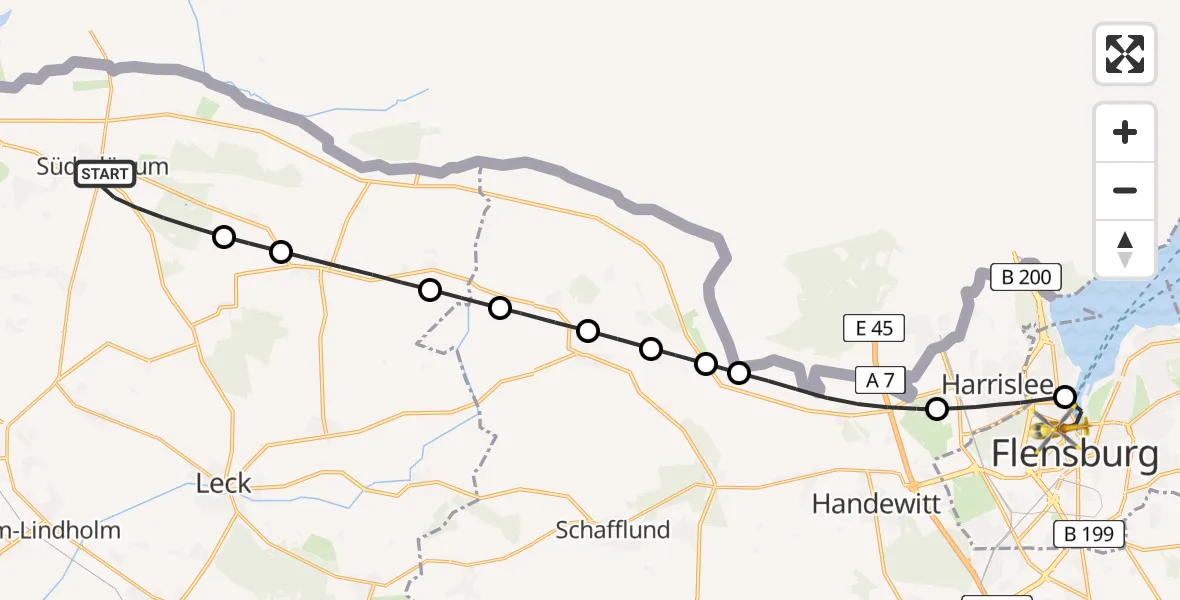 Flugroute Ambulanzhubschrauber Süderlügum - Flensburg, 06 Juli 2026, 15:10
