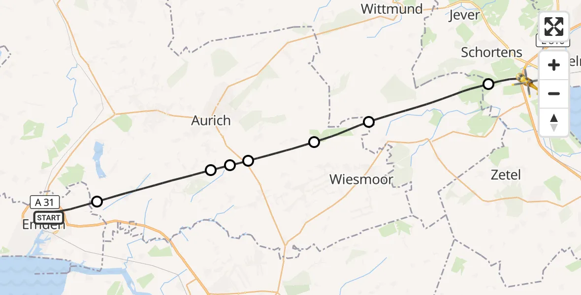 Flugroute Rettungshubschrauber Emden - Sande, 06 Juli 2026, 15:13