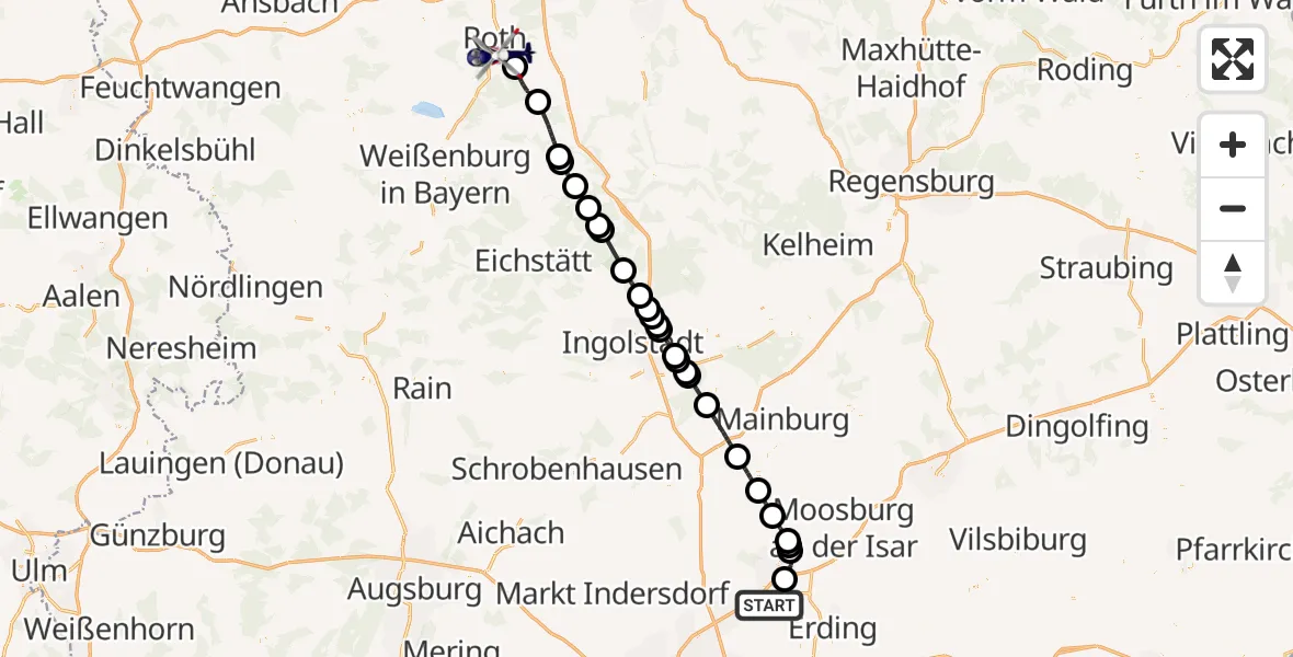 Flugroute Polizeihubschrauber München Flughafen - Roth, 06 Juli 2026, 15:21