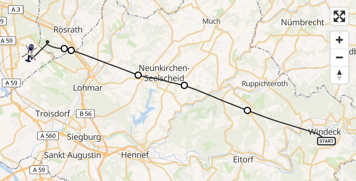 Flugroute Polizeihubschrauber Windeck - Köln Bonn Flughafen, 06 Juli 2026, 15:29