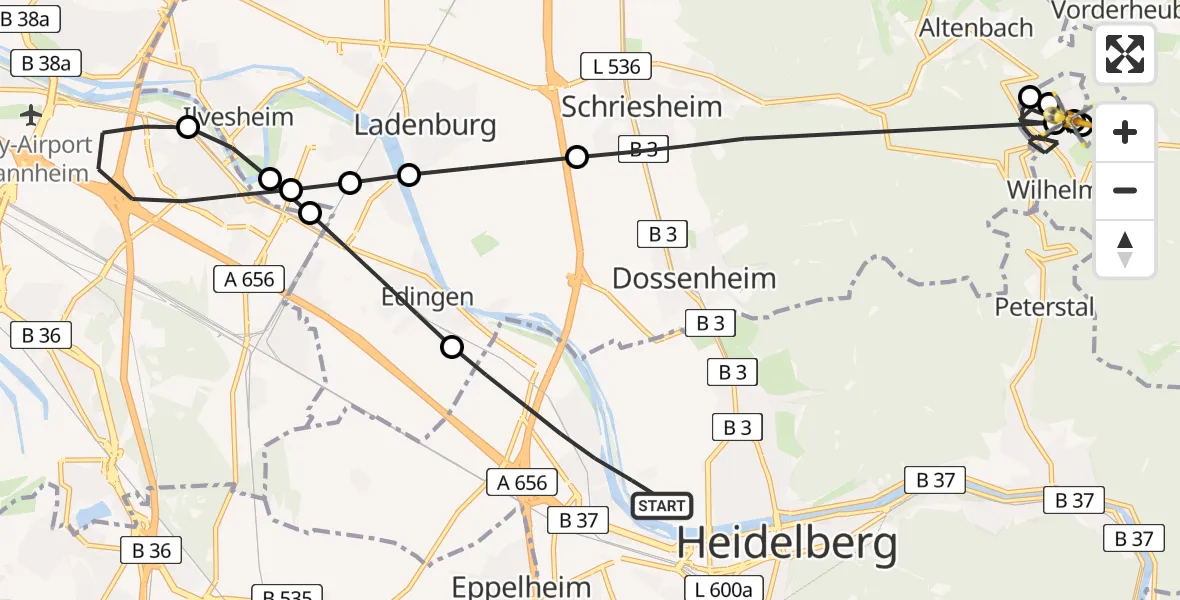 Flugroute Rettungshubschrauber Heidelberg - Wilhelmsfeld, 06 Juli 2026, 15:33