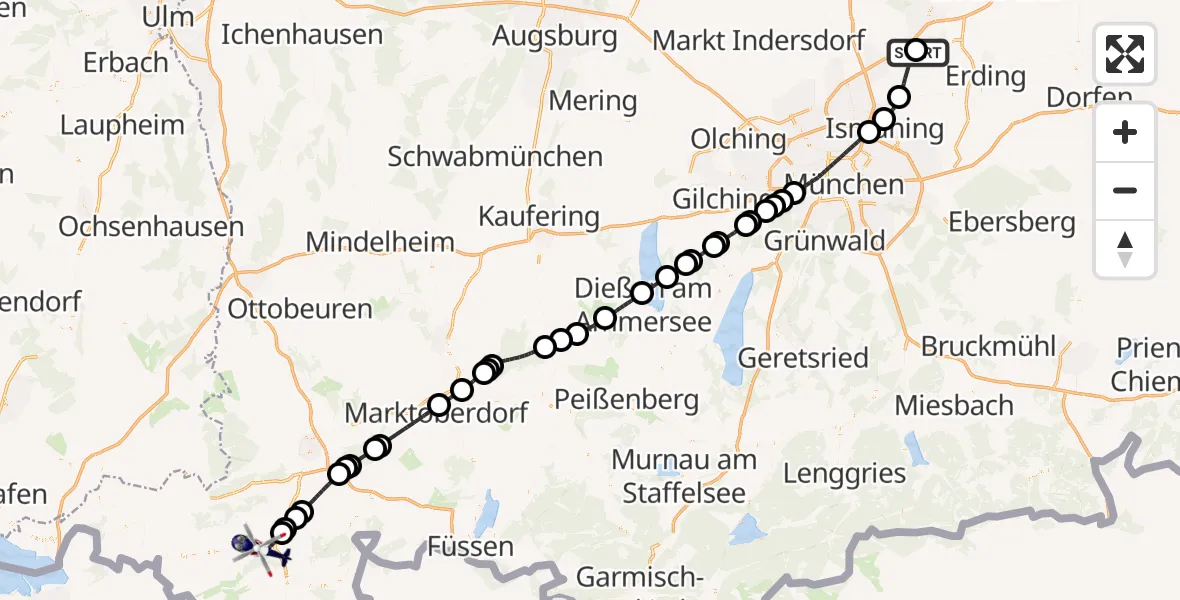 Flugroute Polizeihubschrauber München Flughafen - Immenstadt i.Allgäu, 06 Juli 2026, 15:34