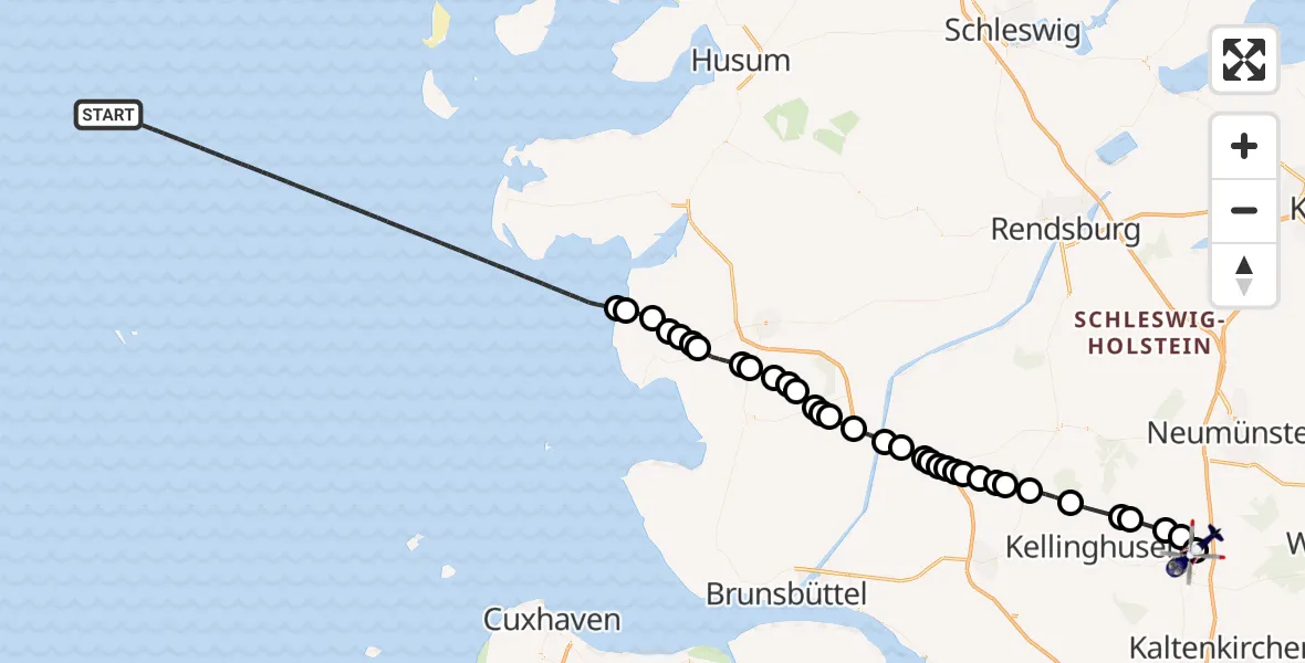 Flugroute Polizeihubschrauber North Sea - Bad Bramstedt Hubschrauberlandeplatz, 06 Juli 2026, 15:47