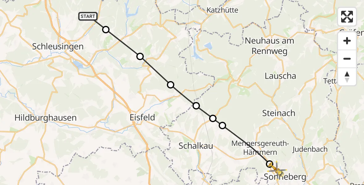 Flugroute Rettungshubschrauber Schleusingen - Sonneberg, 06 Juli 2026, 15:52