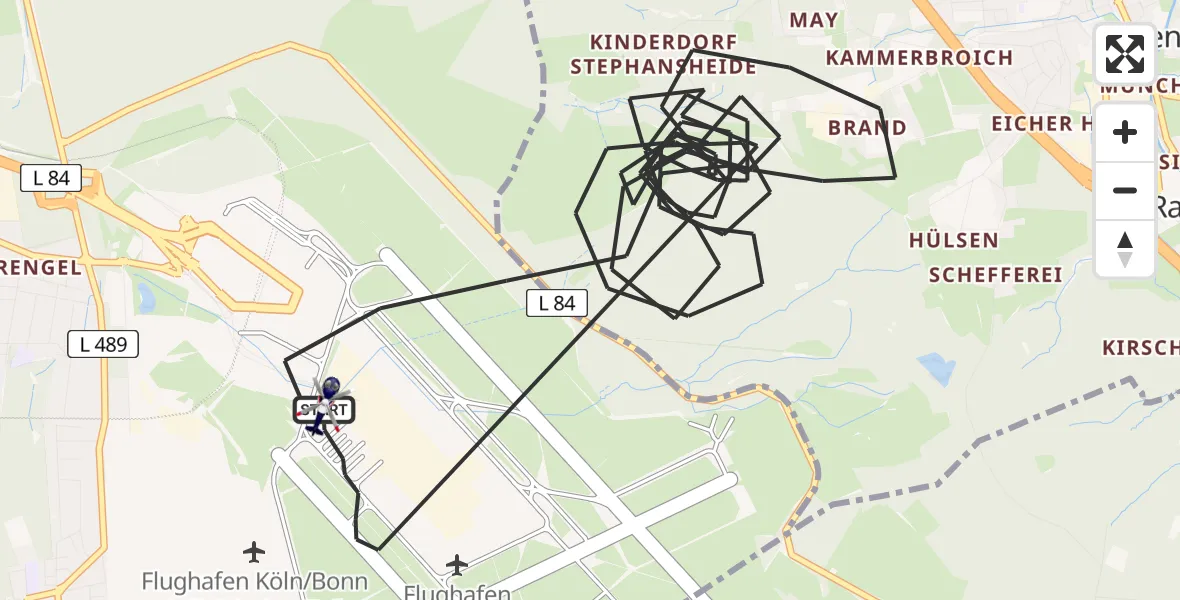 Flugroute Polizeihubschrauber Köln Bonn Flughafen - Köln Bonn Flughafen, 06 Juli 2026, 15:58