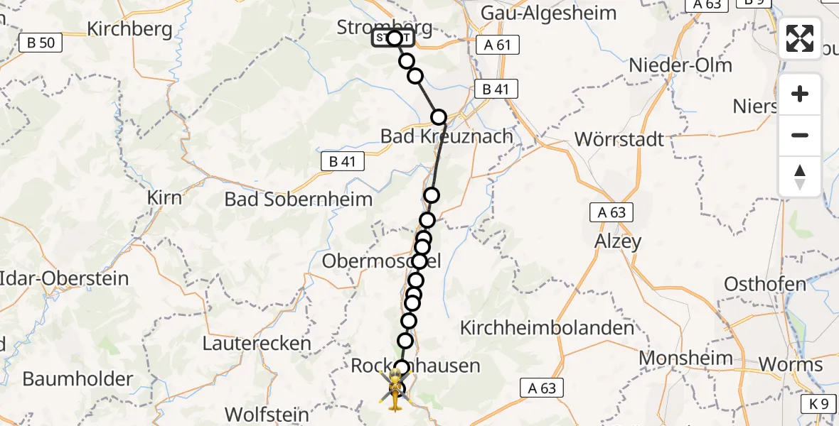 Flugroute Rettungshubschrauber Stromberg - Imsweiler UL, 06 Juli 2026, 16:01