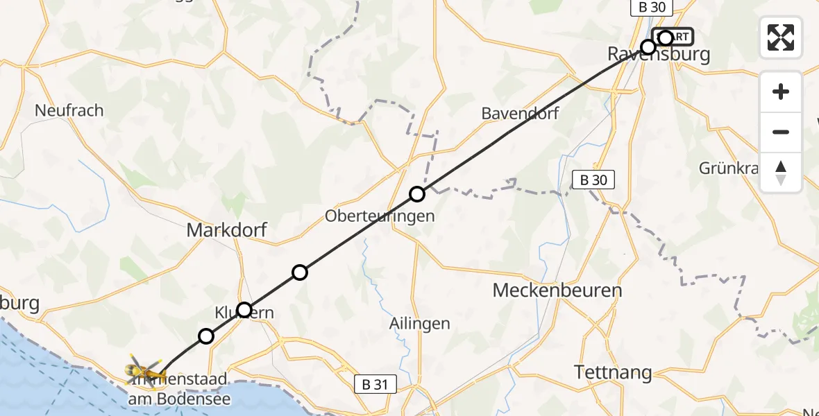 Flugroute Rettungshubschrauber Sankt Elisabeth Hospital - Immenstaad am Bodensee, 06 Juli 2026, 16:03