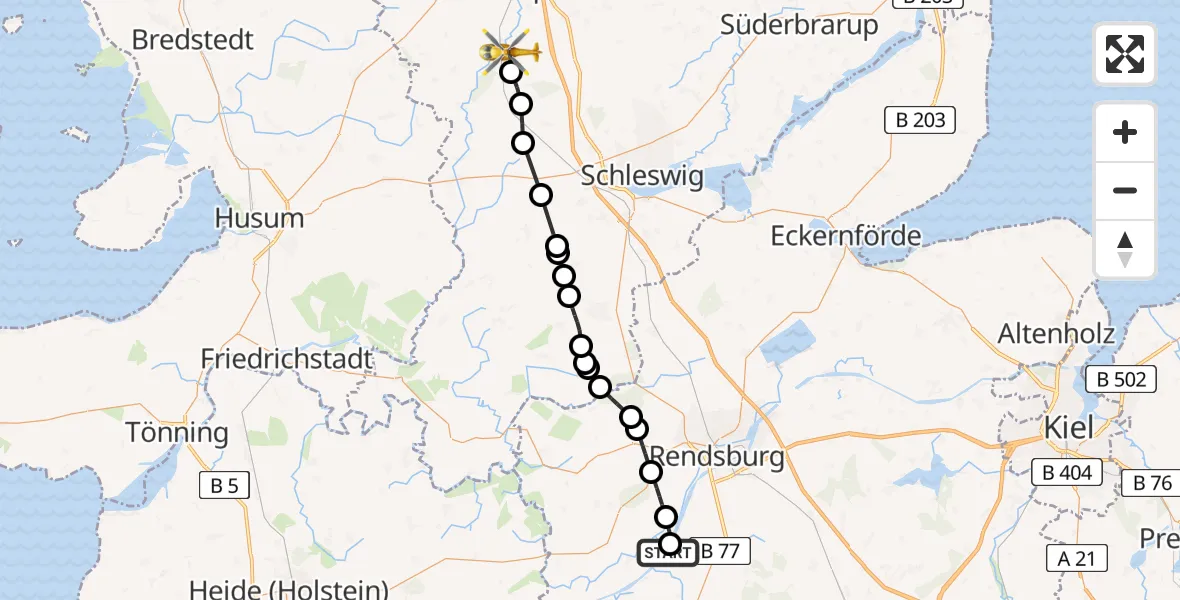 Flugroute Ambulanzhubschrauber Hörsten - Langstedt, 06 Juli 2026, 16:04