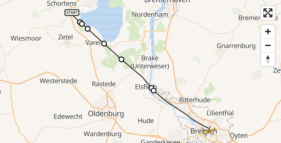 Flugroute Rettungshubschrauber Sande - Bremen, 06 Juli 2026, 16:06