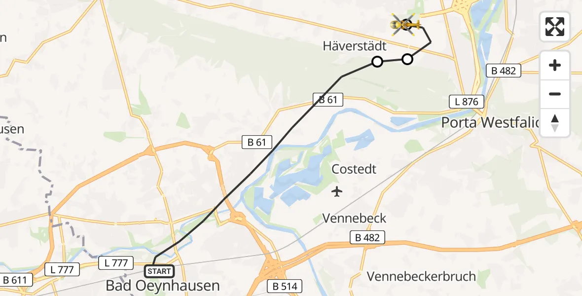Flugroute Rettungshubschrauber Bad Oeynhausen - Minden, 06 Juli 2026, 16:19