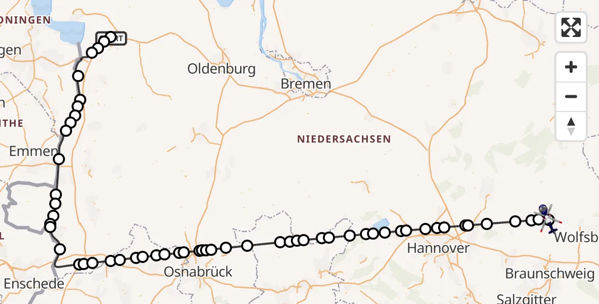 Flugroute Polizeihubschrauber Flugplatz Leer-Papenburg - Gifhorn Bundespolizei Hubschrauberlandeplatz, 06 Juli 2026, 16:22
