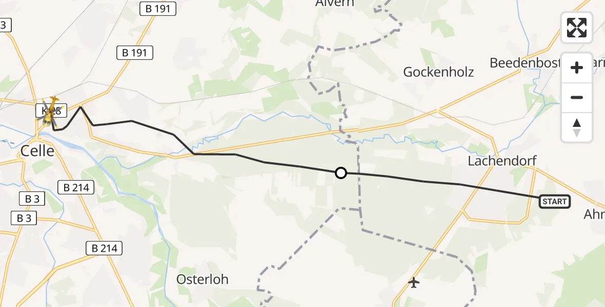 Flugroute Rettungshubschrauber Lachendorf - Celle, 06 Juli 2026, 16:27