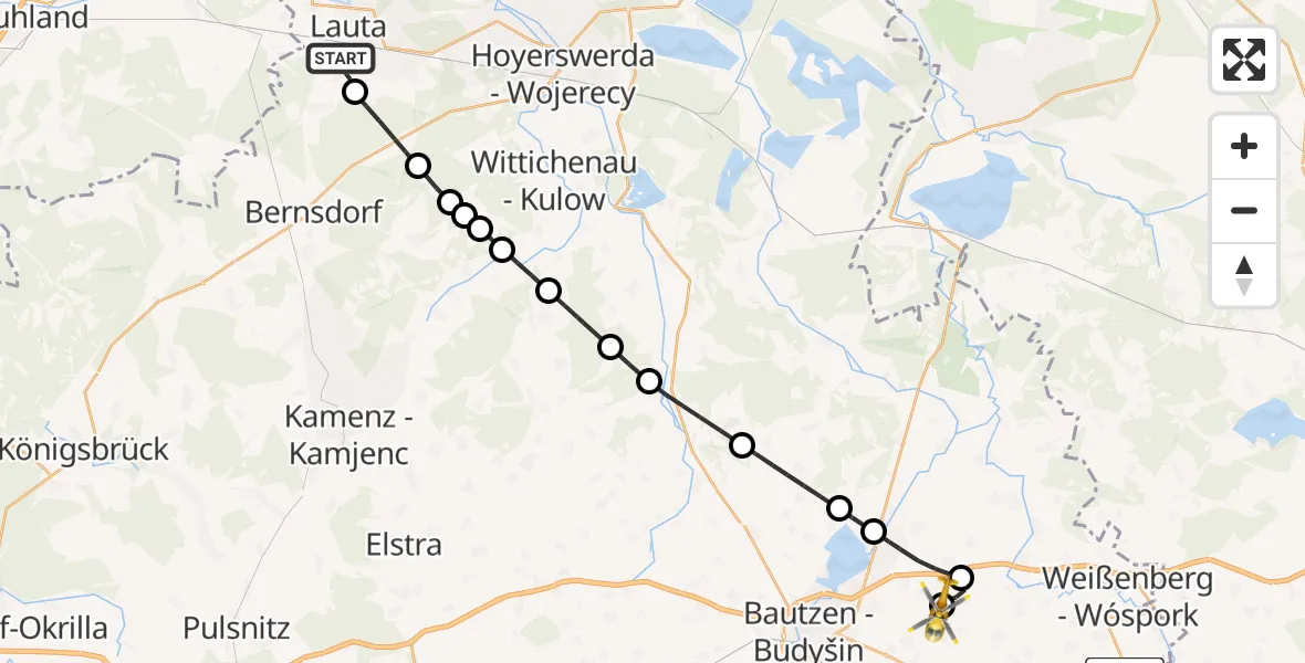 Flugroute Rettungshubschrauber Lauta - Bautzen Flugplatz, 06 Juli 2026, 16:31