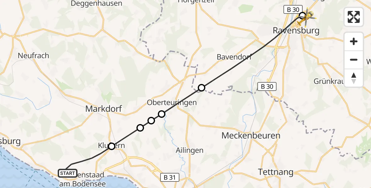 Flugroute Rettungshubschrauber Immenstaad am Bodensee - Sankt Elisabeth Hospital Hubschrauberlandeplatz, 06 Juli 2026, 16:38