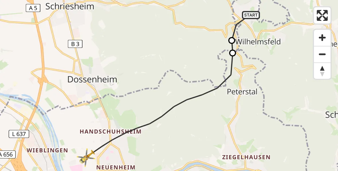 Flugroute Rettungshubschrauber Wilhelmsfeld - Heidelberg, 06 Juli 2026, 16:44
