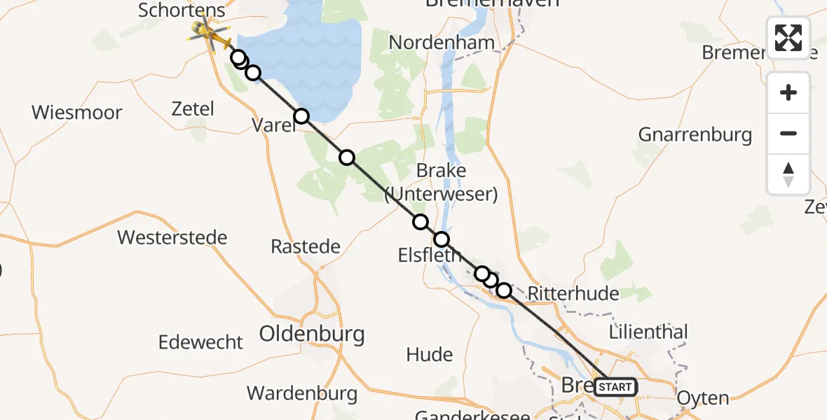 Flugroute Rettungshubschrauber Bremen - Sande, 06 Juli 2026, 16:48