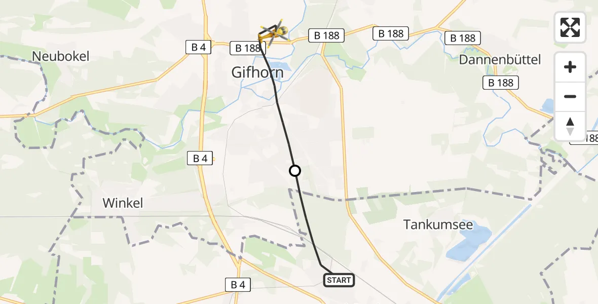 Flugroute Rettungshubschrauber Isenbüttel - Gifhorn, 06 Juli 2026, 16:51