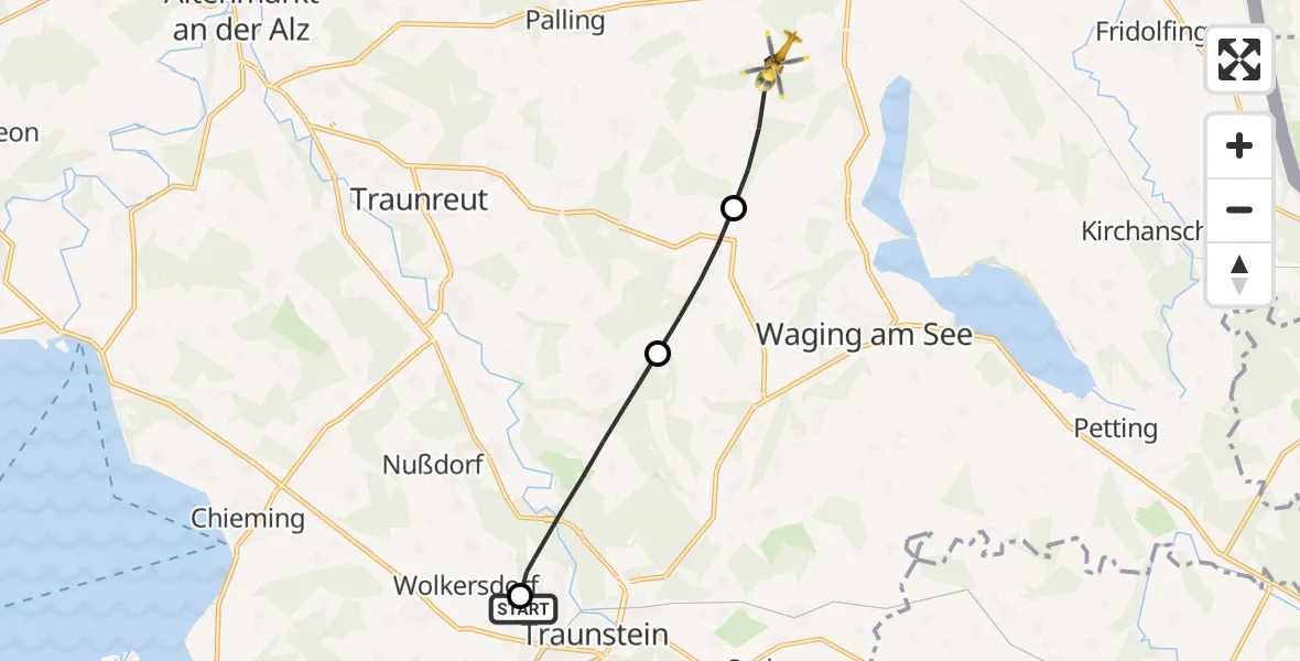 Flugroute Rettungshubschrauber Traunstein Hospital - Taching a.See, 06 Juli 2026, 16:51