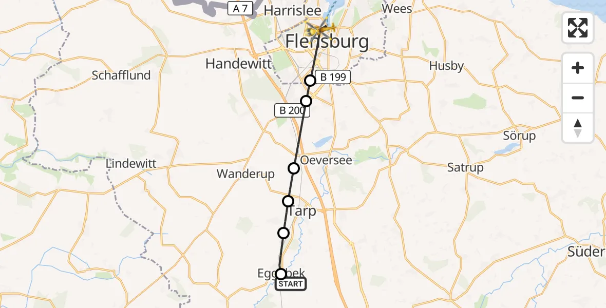 Flugroute Ambulanzhubschrauber Langstedt - Flensburg, 06 Juli 2026, 16:56