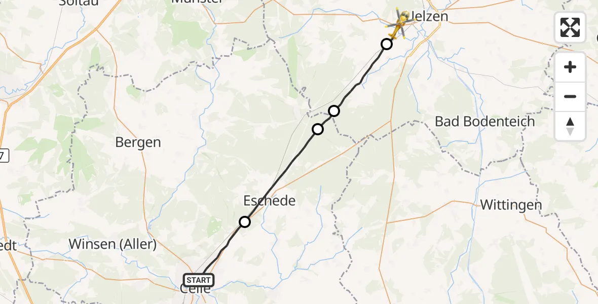 Flugroute Rettungshubschrauber Celle - Uelzen, 06 Juli 2026, 16:56