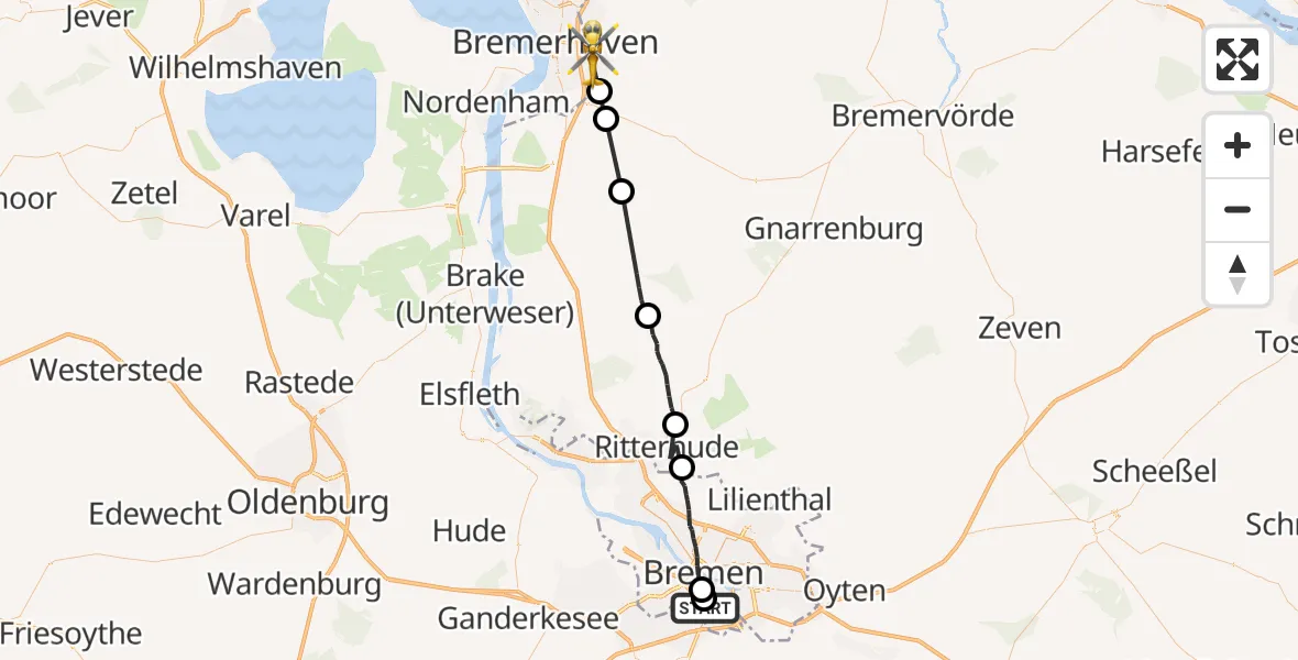 Flugroute Rettungshubschrauber Bremen - Bremerhaven, 06 Juli 2026, 16:57