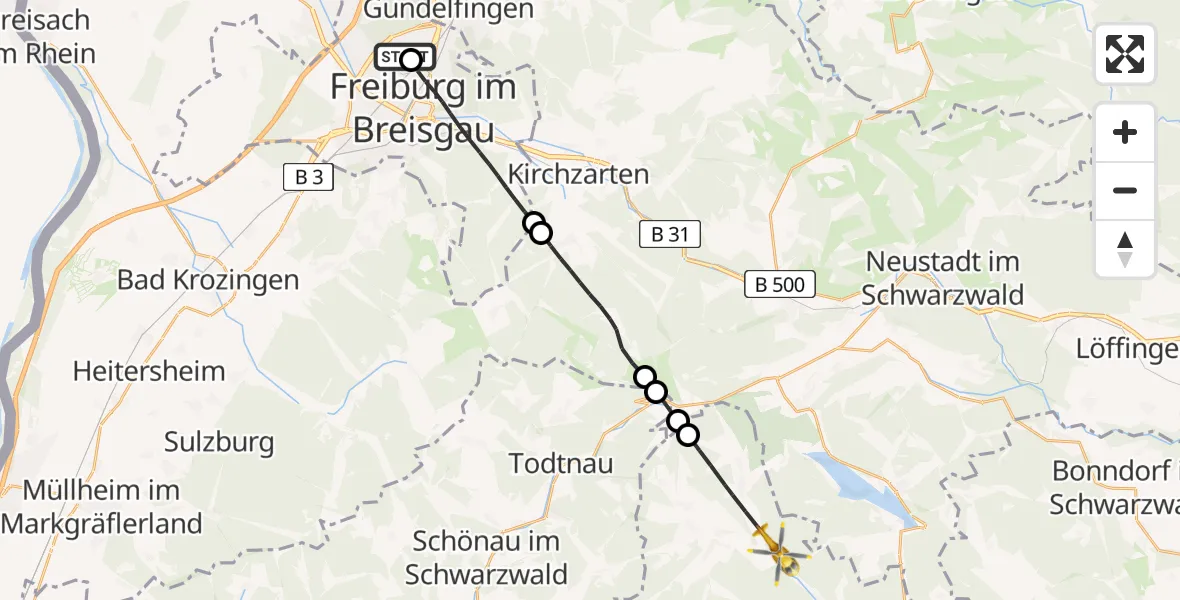 Flugroute Rettungshubschrauber Freiburg im Breisgau Flugplatz - St. Blasien, 06 Juli 2026, 17:00