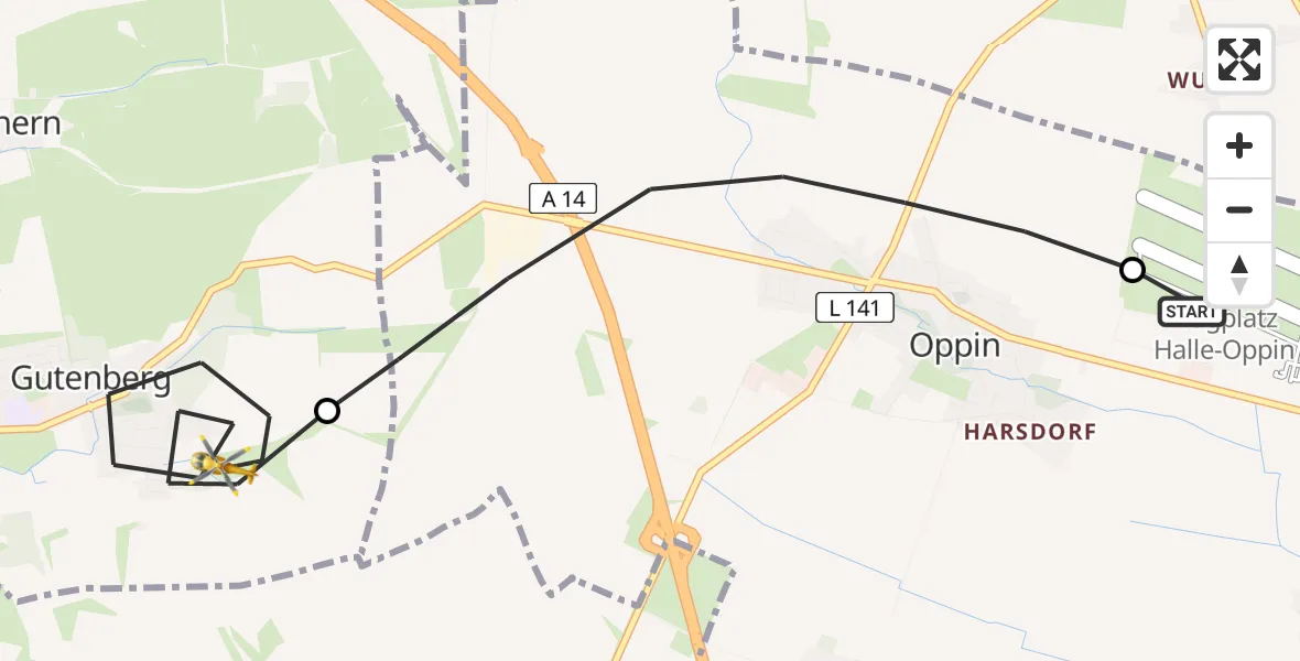 Flugroute Rettungshubschrauber Halle-Oppin Flugplatz - Petersberg, 06 Juli 2026, 17:03
