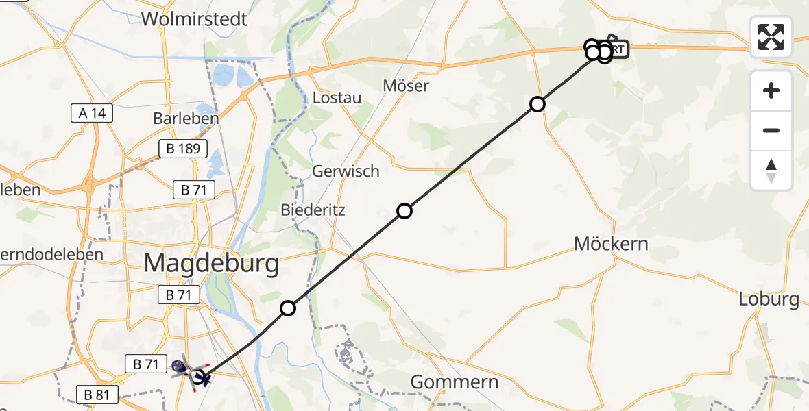 Flugroute Polizeihubschrauber Möckern - Magdeburg, 06 Juli 2026, 17:14