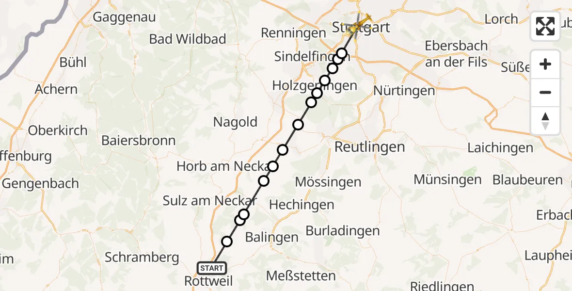 Flugroute Ambulanzhubschrauber Dietingen - Stuttgart, 06 Juli 2026, 17:14