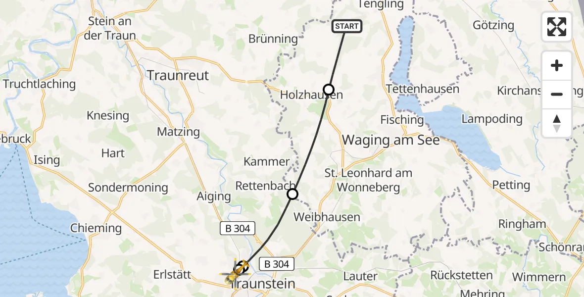 Flugroute Rettungshubschrauber Taching a.See - Traunstein Hospital, 06 Juli 2026, 17:16