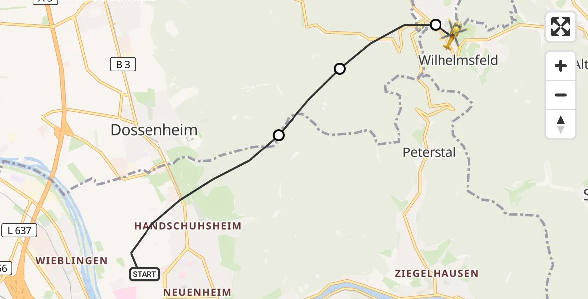 Flugroute Rettungshubschrauber Heidelberg - Wilhelmsfeld, 06 Juli 2026, 17:30