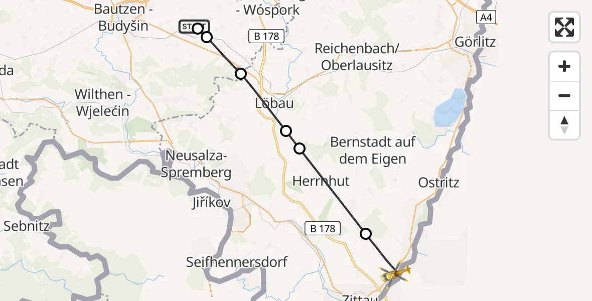 Flugroute Rettungshubschrauber Kubschütz - Zittau, 06 Juli 2026, 17:52