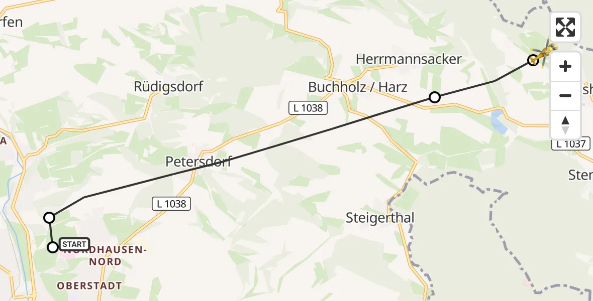 Flugroute Rettungshubschrauber Südharz Hospital Nordhausen - Nordhausen, 06 Juli 2026, 17:54
