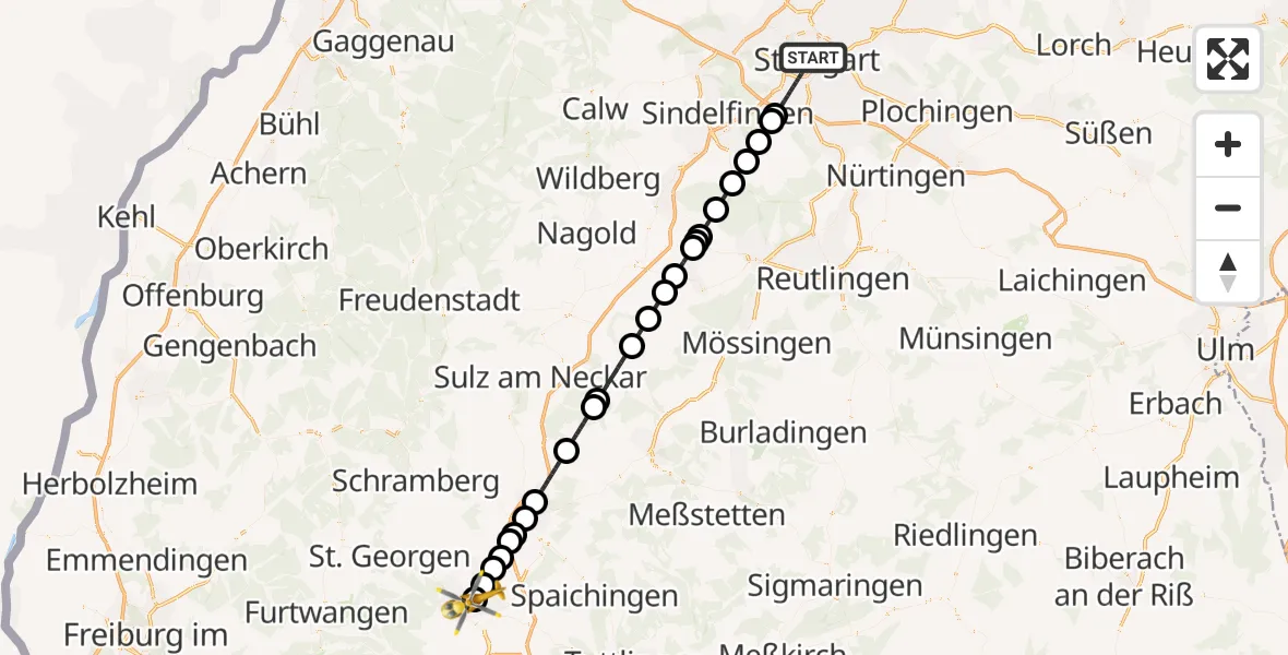 Flugroute Ambulanzhubschrauber Stuttgart - DRF Air Rescue Station Villingen-Schwenningen Hubschrauberlandeplatz (Christoph 11), 06 Juli 2026, 18:03